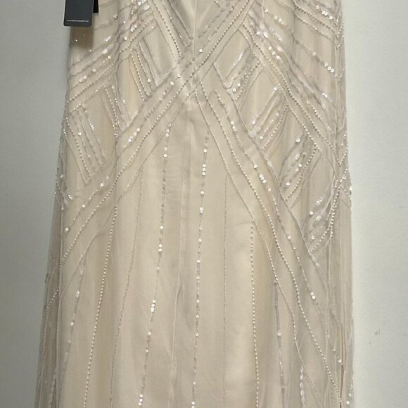 Adrianna Papell Womens White Beaded Cut Out Evening Dress Gown 16 - Picture 10 of 13
